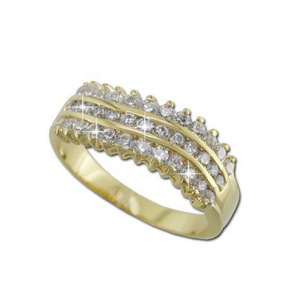 Gold Plated 3 Row CZ diamond Ring
